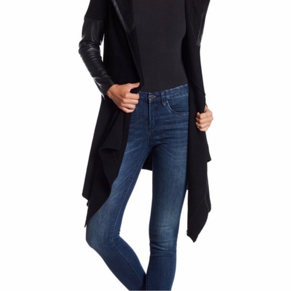 BLANKNYC faux leather trim long hooded jacket Size S Black - Picture 5 of 6